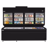 Supermercato-Espositore murale congelatore - 2500mm - 1244l - -23°/-18°C - con 4 porte in vetrocamera & 6 ripiani - incl. isola surgelati - Nero