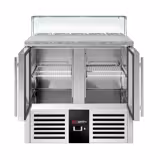 Saladette réfrigérée PREMIUM - 900mm - 240L - 2 portes vitrées - avec vitrine de comptoir pour 5x GN 1/6 - Pour FR