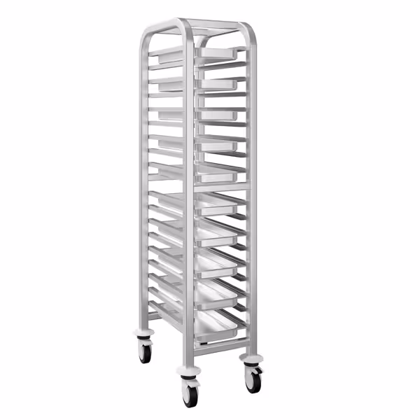 Gastronorm Tray Trolley - Stainless Steel - 17-Level - for 17 x GN 1/1 Trays - with low-noise braked castors