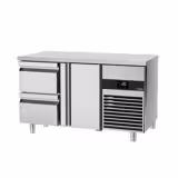 Hűtött munkaasztal PREMIUM - 1400x700 mm - GN 1/1 - 281 liter - ventilációs - 1 ajtóval - 2 fiókkal - vágódeszkával fehér - fehér