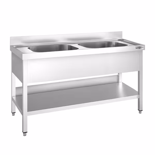 Stainless Steel Commercial Sink Unit PREMIUM - 1600x700mm - with Double Bowl Centre - with Undershelf - with Upstand