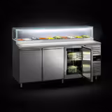 Saladette PREMIUM - 2020mm - 3 deuren - met glazen opzetvitrine voor 10x GN 1/3 - granieten werkblad