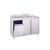 Rozsdamentes acél mosogató szekrény - 1200x600 mm - nyílóajtóval - beépített hulladéktárolóval - 1 medence - jobb oldali medence