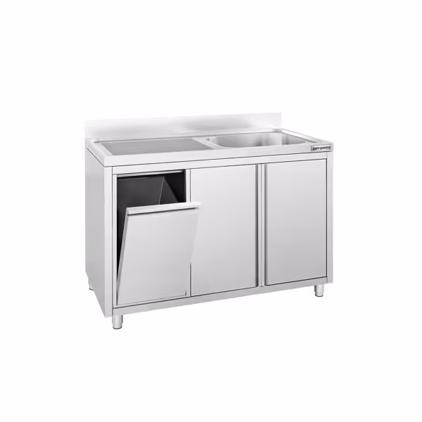 Meuble plonge - 1200x600mm - avec poubelle intégrée et 1 bac à droite