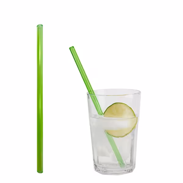 (50 pcs) Glass Drinking Straws - 200mm - ø 8mm - straight - Neon Green - incl. 1 Nylon cleaning brush