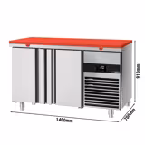 Commercial Counter Fridge PREMIUM - 1400x700mm - with 2 doors - incl. cutting board red - capacity 281 litres