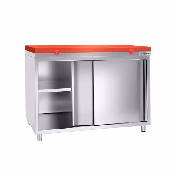 Roestvrijstalen werkkast PREMIUM - 1200x800mm - met schuifdeur zonder achterwand incl. snijplank