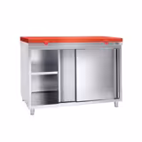 Edelstahl Arbeitsschrank PREMIUM - 1200x600mm - mit Schiebetür ohne Aufkantung inkl. Schneidplatte