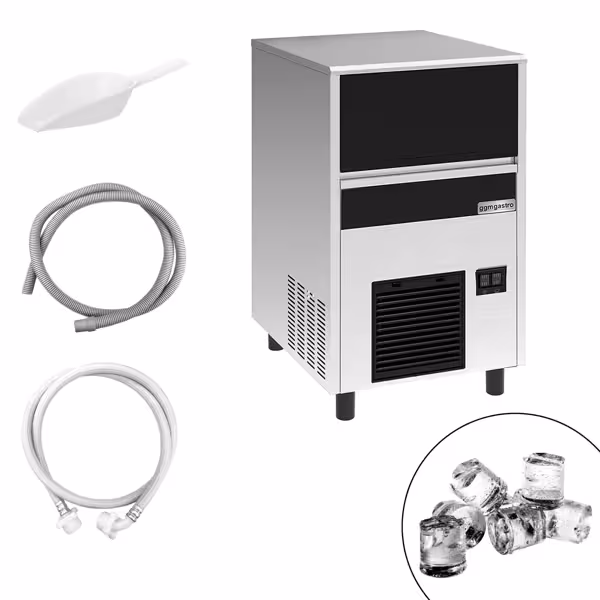 Commercial Ice Cube Maker – Gourmet Ice – 47 kg / 24 h – Storage Bin: 28 kg – with Drain Pump