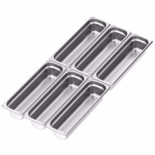 (6 buc) Recipient GN din oțel inoxidabil - GN 2/4 - Înălțime: 100 mm