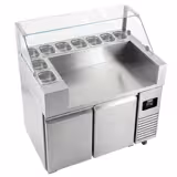 Commercial Refrigerated Prep Table PREMIUM – Glass Top – 2 Doors – 1210 mm – for 9× GN 1/6 – Crêpes device not included