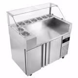 Comptoir de préparation réfrigéré professionnelle - 1210x700mm - avec 2 Portes - Vitrine de comptoir 9x GN 1/6 - incl. Crêpière & Répartiteur de pâte & Spatule en bois