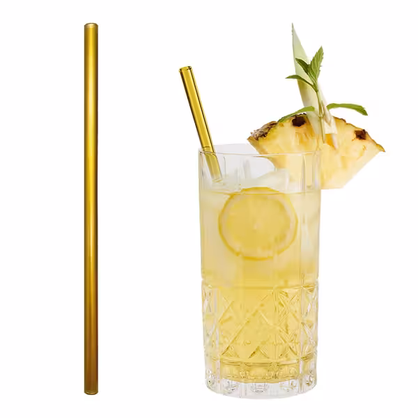 (50 pcs) Glass Drinking Straws - 230mm - ø 8mm - straight - Gold - incl. 1 Nylon cleaning brush