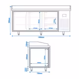 Mesa pizzera refrigerada PREMIUM PLUS - 1980x1139mm - encimera de granito - con 2 puertas ciegas y 3 cajones