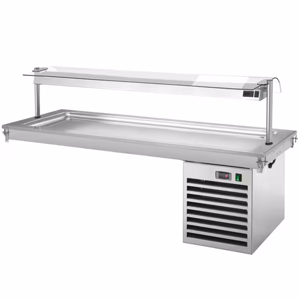 Ankastre soğuk yüzey - 2100mm - +2 ila +8°C - 6x GN 1/1 - 700W - cam siperlikli