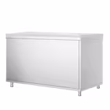 Tavolo armadiato in acciaio inox PREMIUM - 1400x800mm - con 2 porte scorrevoli - incl. tagliere polietilene Bianco