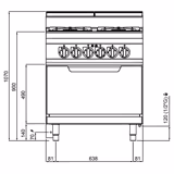 Cucina a gas professionale - Lorenzo 700 - 800x714x1070mm - 24,5 kW - 4 fuochi - forno elettrico statico - 7,5 kW