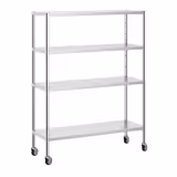 Edelstahlregal PREMIUM - 1400x490mm - mit 4 Ablagen (VERSTELLBAR) - inkl. 4 Rollen
