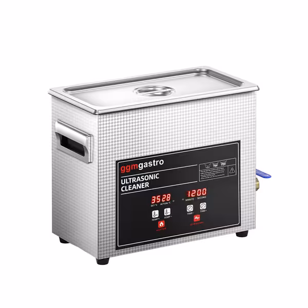 Ipari ultrahangos tisztító - 6,5 l - 180 W ultrahangteljesítmény - fűtéssel - digitális vezérléssel - 40 kHz - leeresztőcsappal