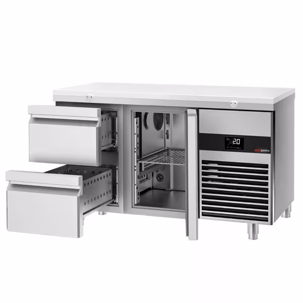 Koelwerkbank PREMIUM - 1400x700mm - met 1 deur - met 2 lades - incl. snijplank wit
