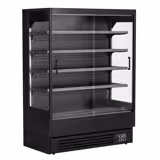 Commercial wall-mounted refrigerated display shelving - 1585 mm - 693 litres - with 2 frameless sliding glass doors and 4 shelves