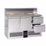 Pult za pripremu salate PREMIUM - 1368 mm - 2 vrata & 2 ladice - Sa nadogradnjom od nehrđajućeg čelika za 8x GN 1/6