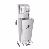 Commercial Hand Wash Basin - Stainless Steel, Foot Pedal – Soap & Paper Towel Dispensers – Mains Water – Furniture version – 400×300×1280 mm – Frank Rosin label