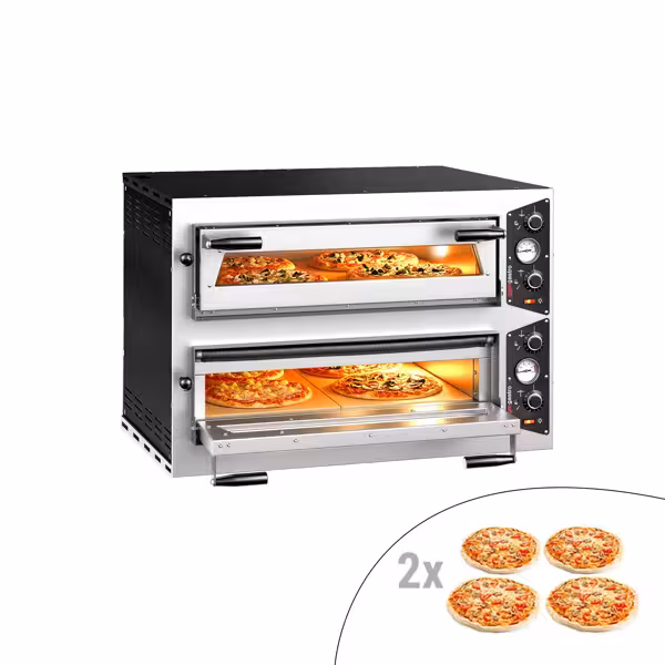 Elektrische pizzaoven (chamotte bakvloer) - 917x884x650mm - 2 kamers - 2x4 pizza’s Ø30cm - tot 450°C - Handmatig