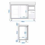Rashladni pult za pića PREMIUM - 1580x600 mm - 365 l - 2 vrata, podignuti rub & izbacivač taloga za kavu - nehrđajući čelik