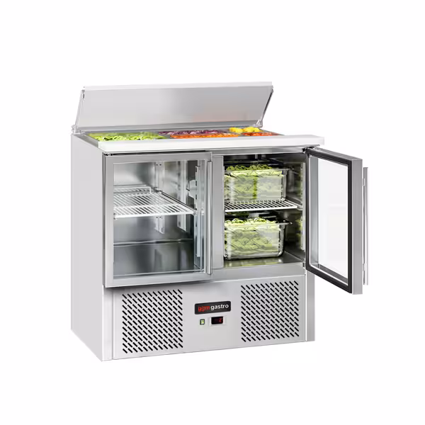 Saladette ECO - 903mm - 2 portas de vidro - com entrada para 2x GN & 3x GN 1/6 e tampa em aço inoxidável