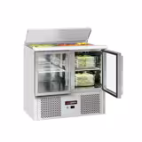 Saladette ECO - 903mm - 2 glazen deuren - met RVS deksel voor GN 1/1 - granieten werkblad