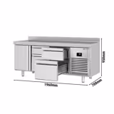 Tavolo refrigerato Premium PLUS - 1960x700 mm - con 1 porta e 4 cassetti e con alzatina