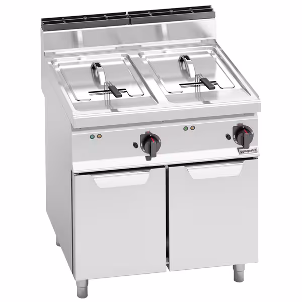 Elektromos dupla olajsütő - álló - 10+10 liter - 18 kW - manuális vezérlés - leeresztőcsappal
