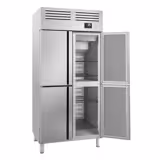 Kylskåp Rostfritt stål PREMIUM PLUS - GN 1/1 - 974 mm - 745 liter - +2 °C till +8 °C - med 4 halvdörrar - Ventilerad kylning, LED-belysning, Lås, Automatisk avfrostning, HACCP-styrning, R290