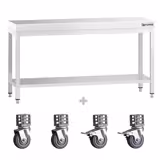 Table de travail en inox PREMIUM - 1800 x 600 mm - avec tablette inférieure et roulettes