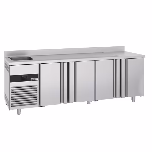 طاولة مبردة PREMIUM - 2360x720mm - 540 لتر - مع 1 حوض - مع 4 باب - حاجز خلفي