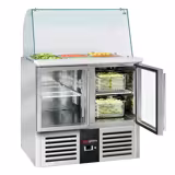 Commercial Saladette Counter PREMIUM - 900mm - 288L - 2 glass doors - with glass canopy for 2 x GN 1/1 & 3 x GN 1/6