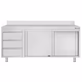 Edelstahl Arbeitsschrank ECO - 2000x600mm - mit 3 Schubladen links & Aufkantung