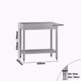 RVS werktafel ECO - 600x600mm - met onderblad - verstevigd werkblad