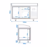Banco pizza refrigerato PREMIUM PLUS - 1490x700mm - con 1 porta & 2 cassetti - piano in granito