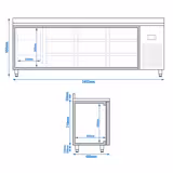 Tavolo refrigerato PREMIUM PLUS - 2452x600mm - Ventilata - 510 L - con 1 porta battente - con 9 cassetti - Alzatina
