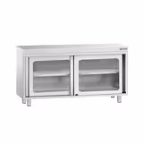 Edelstahl Arbeitsschrank PREMIUM - 1400x700mm - mit Glasschiebetür