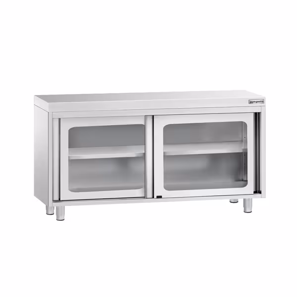 Gesloten RVS werktafel PREMIUM - 1400x700mm - met 2 glazen schuifdeuren