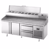 Commercial Pizza Prep Counter - Granite Top PREMIUM PLUS - 1980x700mm - with 2 doors & 2 drawers - incl. refrigerated topping unit - 9x GN 1/4