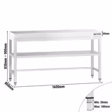 Edelstahl Arbeitstisch PREMIUM - 1600x800mm - mit Grundboden & Verstrebung