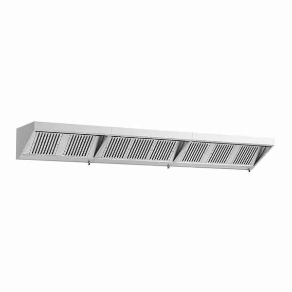 Wandafzuigkap RVS - 700mm diep - 4200mm - met motor - met 10 labyrintfilters en verlichting - snelheidsregelaar vereist (extern) - 4200m³/u