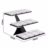 Açık Büfe Teşhir Standı - 3 katlı - Edelstahl, Melamin - Siyah - köşeli - 320x460x420mm - dahil 24 Melamin Kase 100x100mm - 3 raf ile