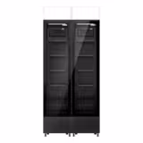 (2 pcs) Commercial Beverage Display Fridge with Illuminated Canopy - 870mm - 290 Litres - with 2 hinged glass doors - LED lighting - digital controller with temperature display - Black - Temperature range 1 to 10 °C
