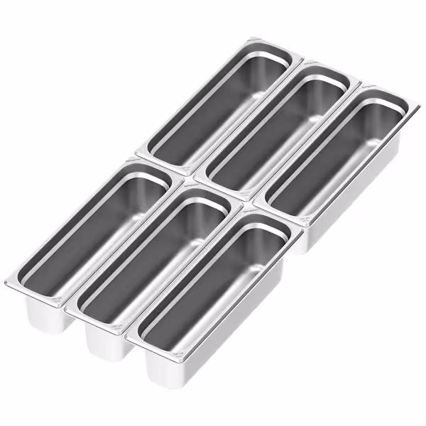 (6 uds) Cubeta GN 2/4 - acero inoxidable - Altura:150mm