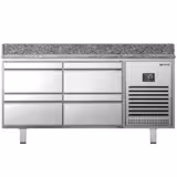 Masă frigorifică pentru preparare pizza PREMIUM PLUS - cu blat din granit - 1490x700 mm - cu 4 sertare